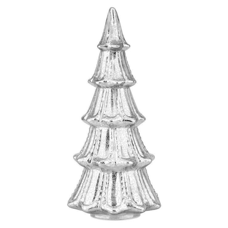 Faux Pre-Lit LED Mercury Glass Christmas Tree Decorative Holiday Scene Props Silver - Haute Déco... | Target