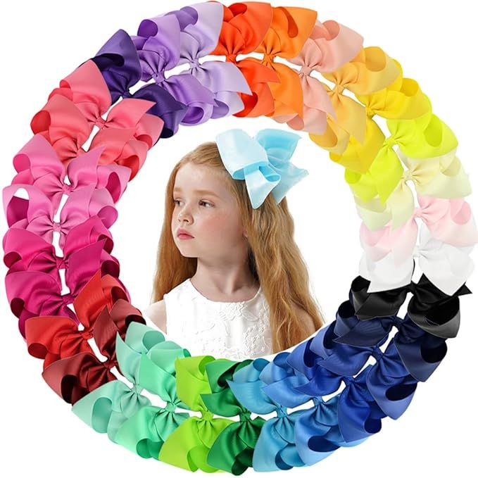 30PCS Big 6 Inch Hair Bows for Girls Grosgrain Ribbon Toddler Hair Accessories with Alligator Cli... | Amazon (US)