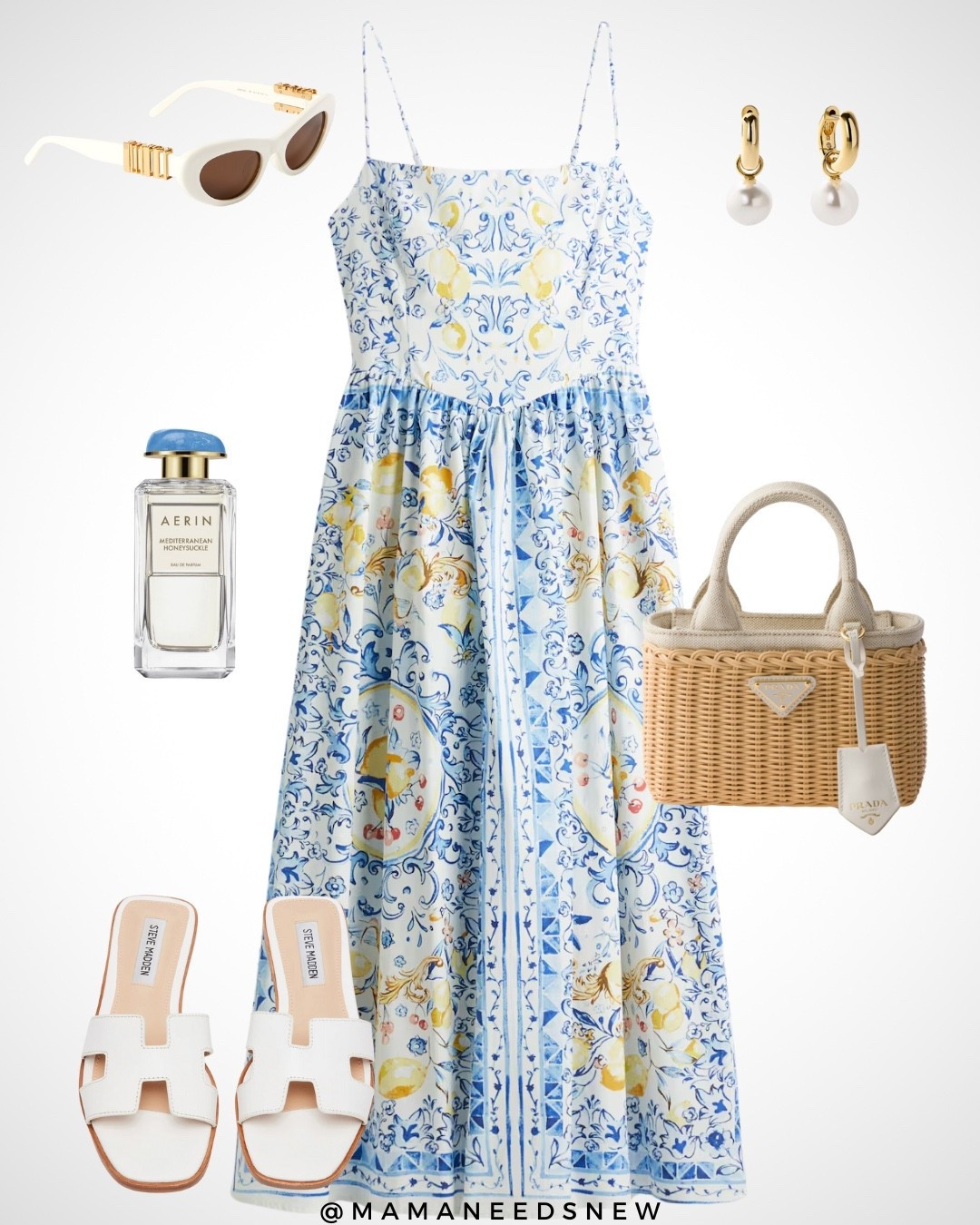 A summer / vacation outfit with a printed dress, slide sandals & small top handle bag 🍋🤍

#LTKItBag #LTKStyleTip #LTKSaleAlert