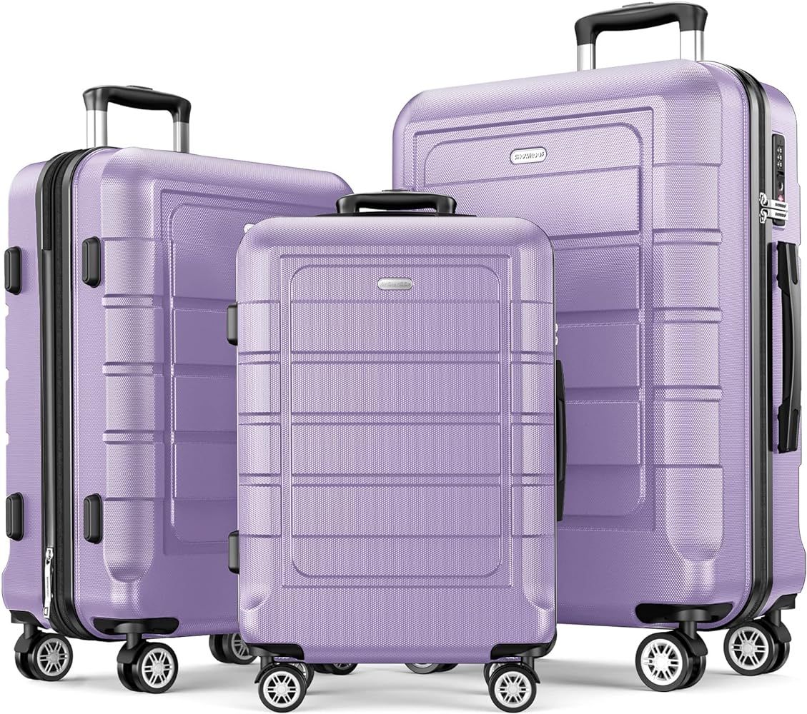 SHOWKOO Luggage Sets Expandable PC+ABS Durable Suitcase Double Wheels TSA Lock Lavender Purple 3p... | Amazon (US)