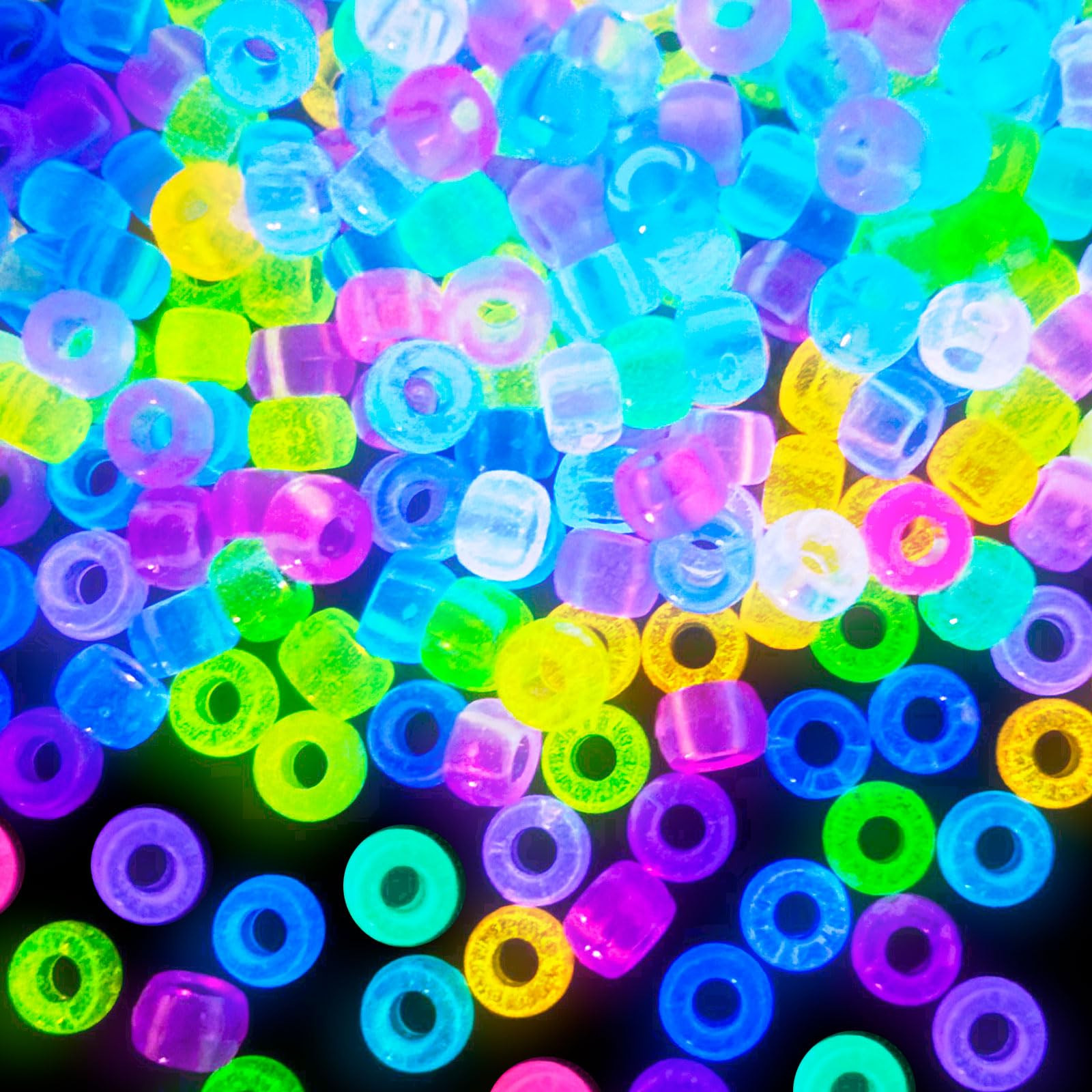 Glow in The Dark Pony Beads for Bracelets, 1000+pcs 6x9mm Rave Kandi Acrylic Beads Neon Luminous ... | Amazon (US)