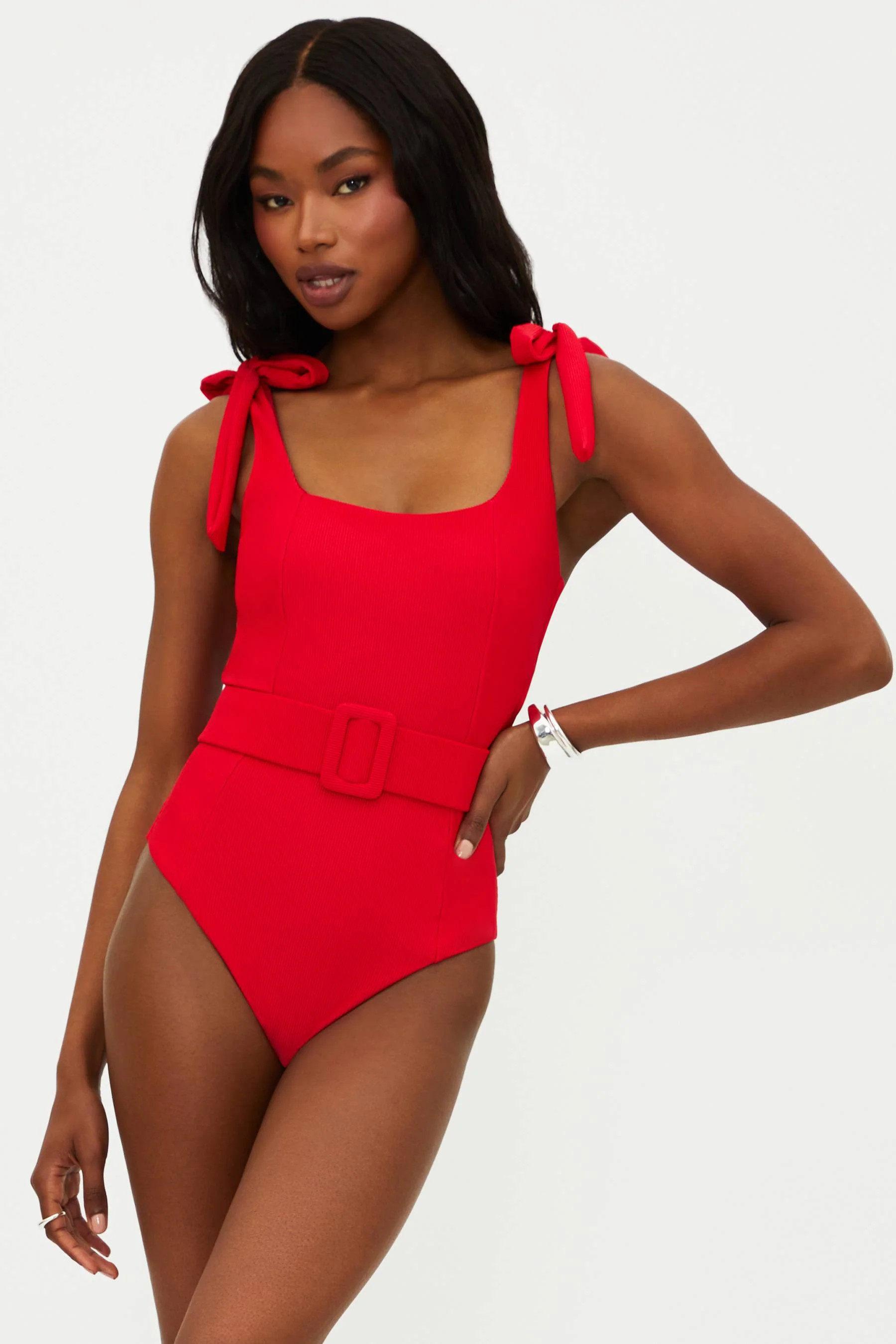 Sydney One Piece Red | One Piece Swim with Belt | Beach Riot | Beach Riot