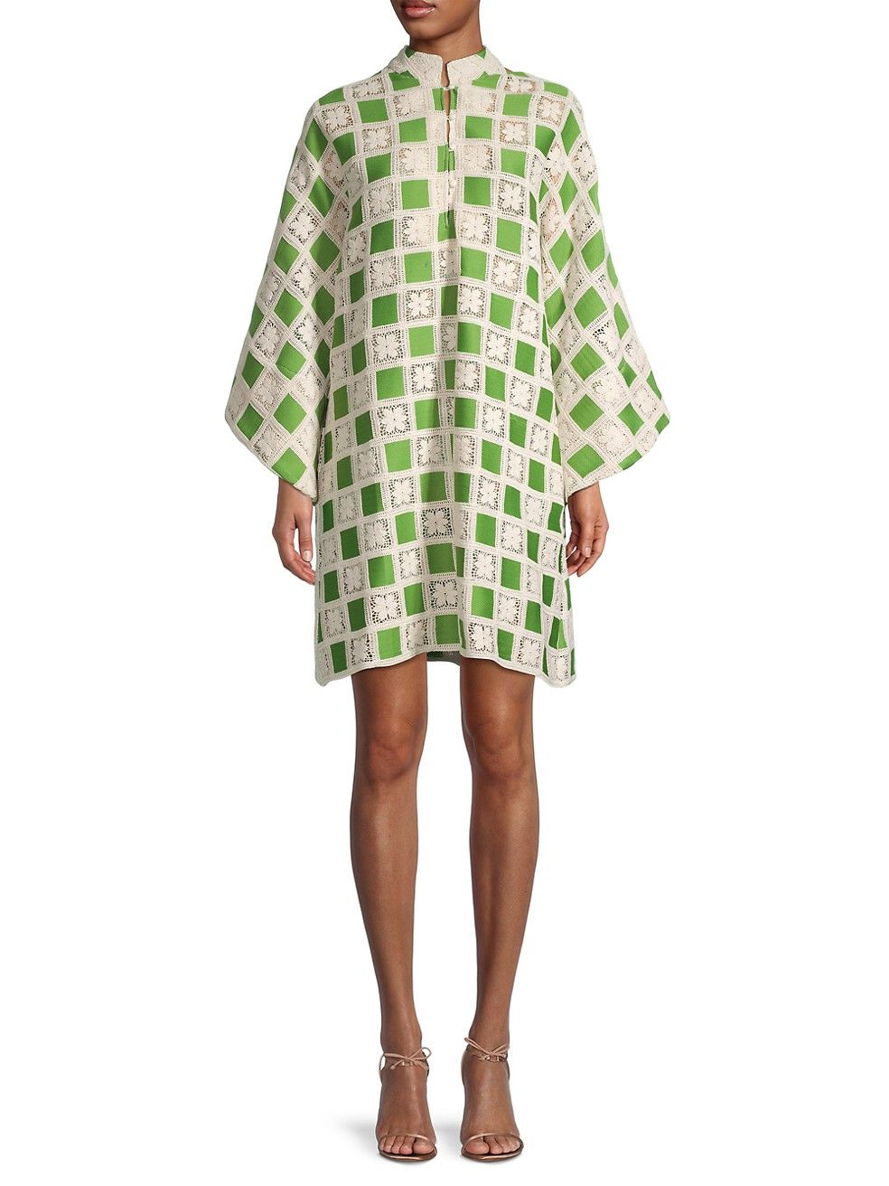Checkered Crochet Cotton-Blend Mini Caftan | Saks Fifth Avenue