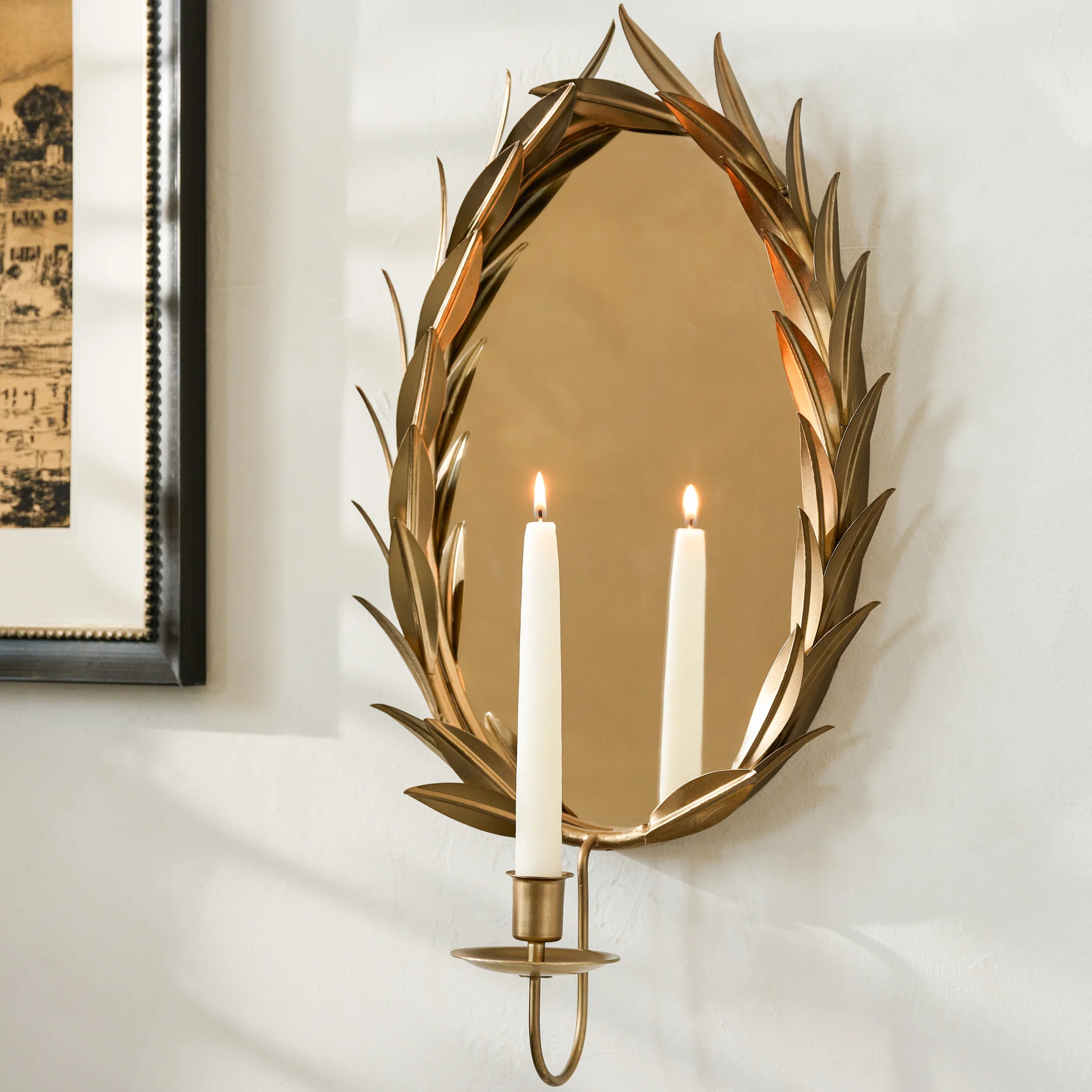 Gilded Wreath Mirrored Wall Sconce | Magnolia