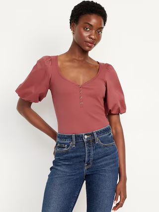 Puff-Sleeve Mixed Fabric Top | Old Navy (US)