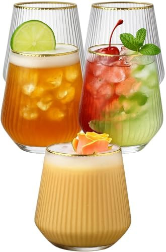 40 count Origami Ripple Unbreakable Stemless Plastic Wine Champagne Whiskey Glasses Elegant Durab... | Amazon (US)