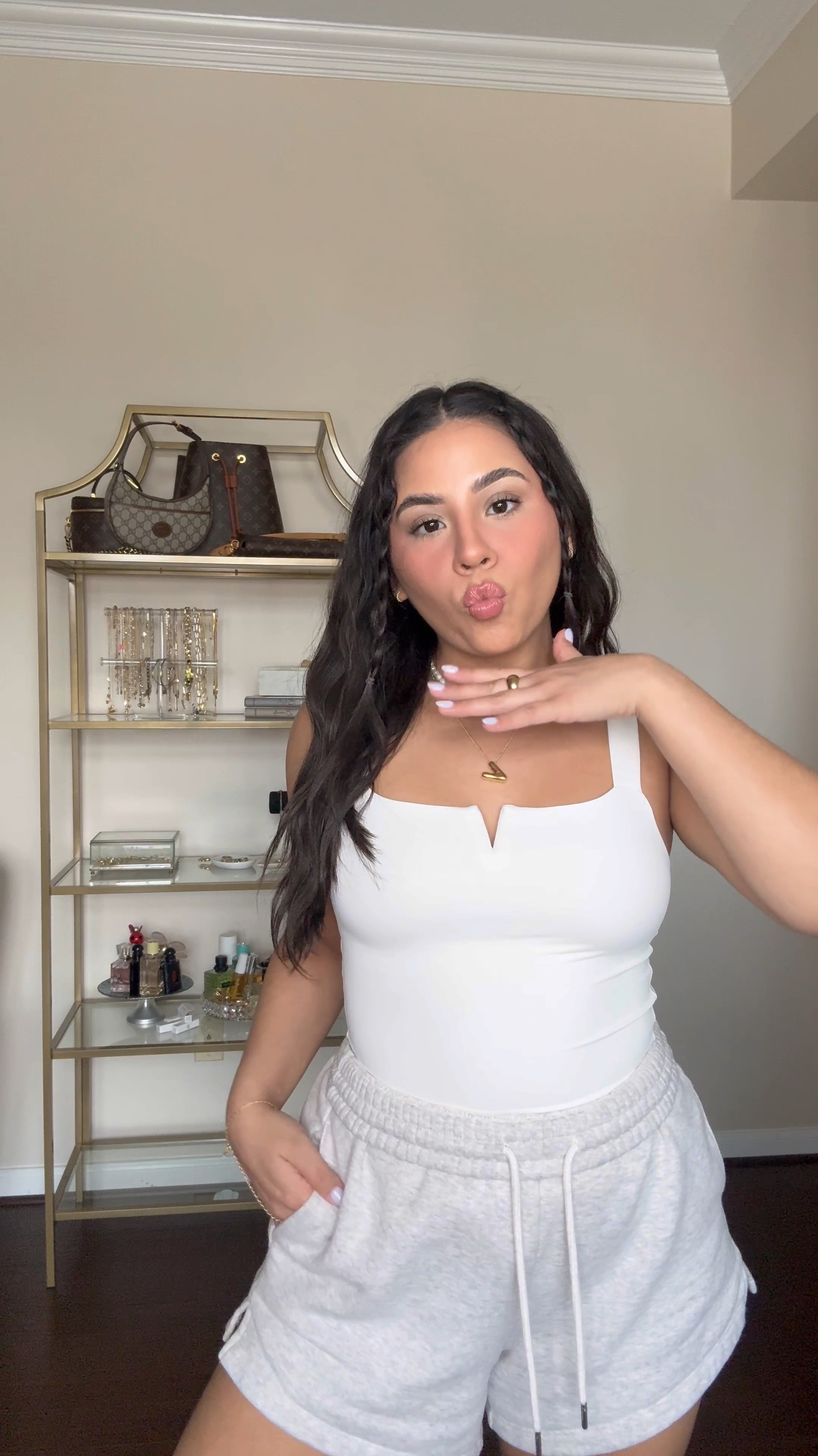 Closet staples must haves 
Seamless bodysuits: small 
Grey sweat shorts: small 
Gold bubble initial necklace 
Pearl star necklace 

#LTKStyleTip #LTKSeasonal #LTKFindsUnder50