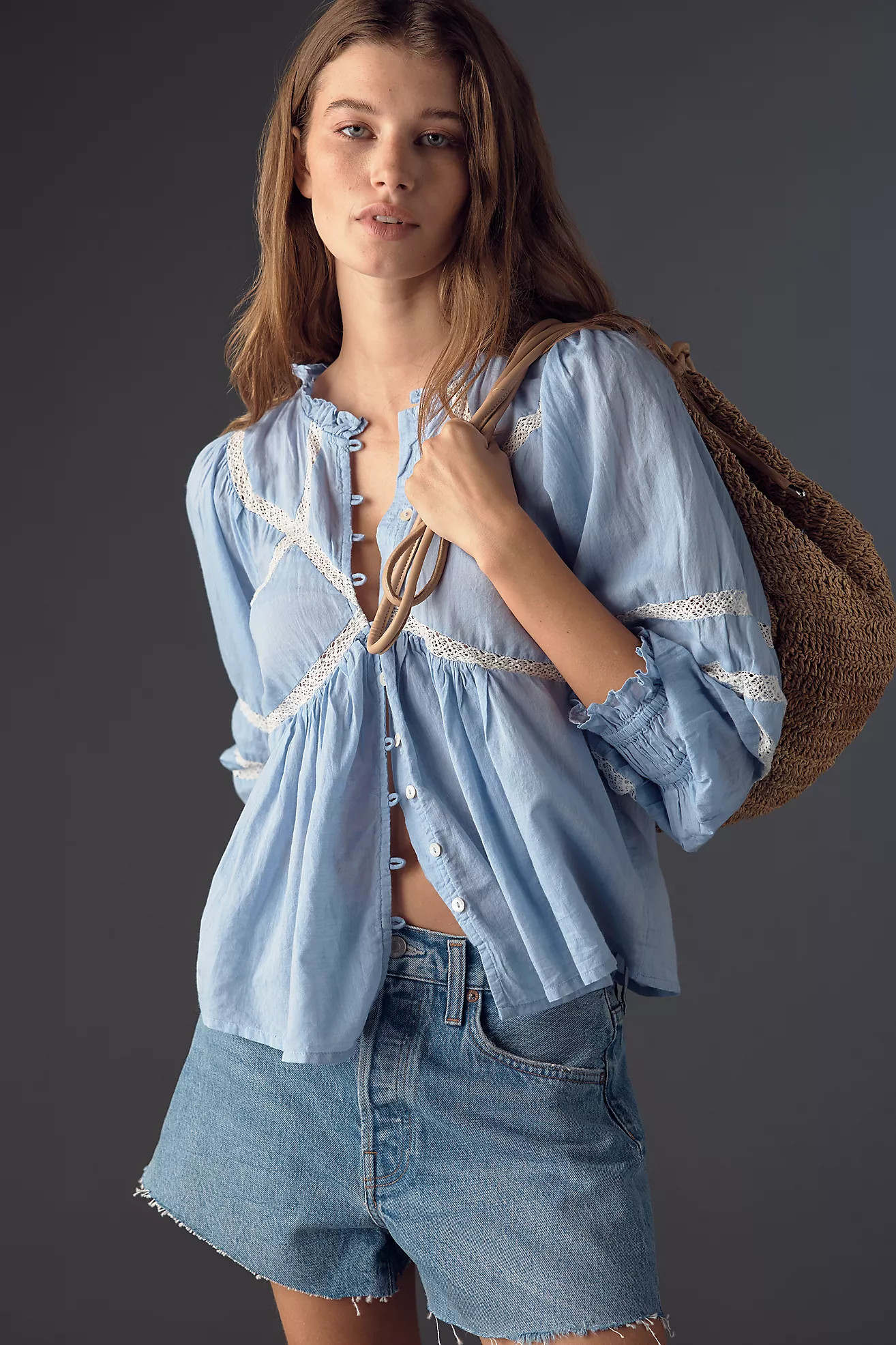By Anthropologie High-Neck Long-Sleeve Embroidered Blouse | Anthropologie (US)