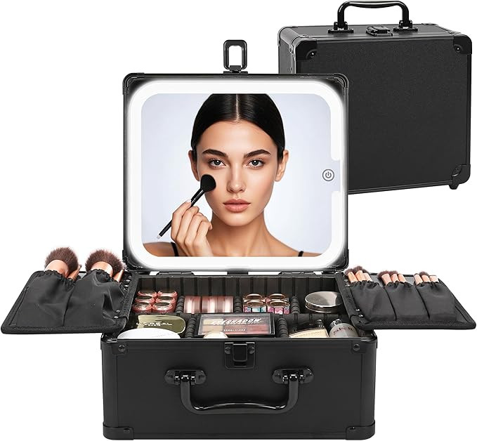 Relavel Makeup Bag with LED Mirror, Makeup Box Travel Train Case with Rechargeable Lighted Mirror... | Amazon (US)