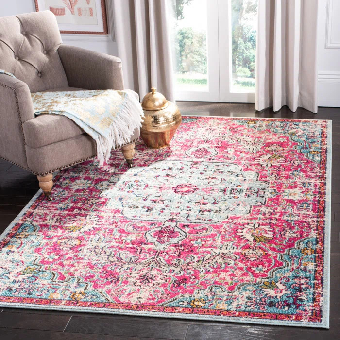 Bungalow Rose Gutierez Oriental Fuchsia/Teal Area Rug | Wayfair Professional