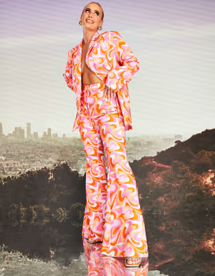 ASOS DESIGN x MILLIE flare pants in swirl print - part of a set | ASOS (Global)