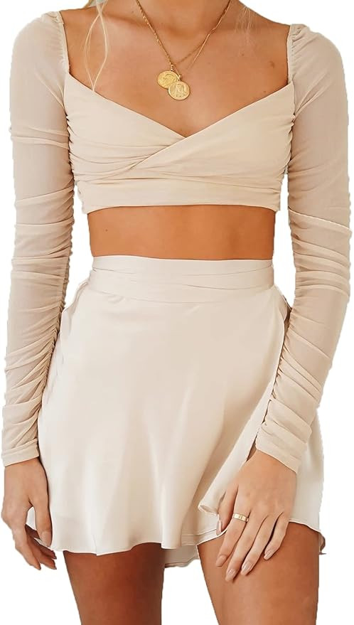 AmorLee Womens Wrap Mini Skirts Casual High Waist Self Tie Knot Silk Satin Short Skater Skirt | Amazon (US)