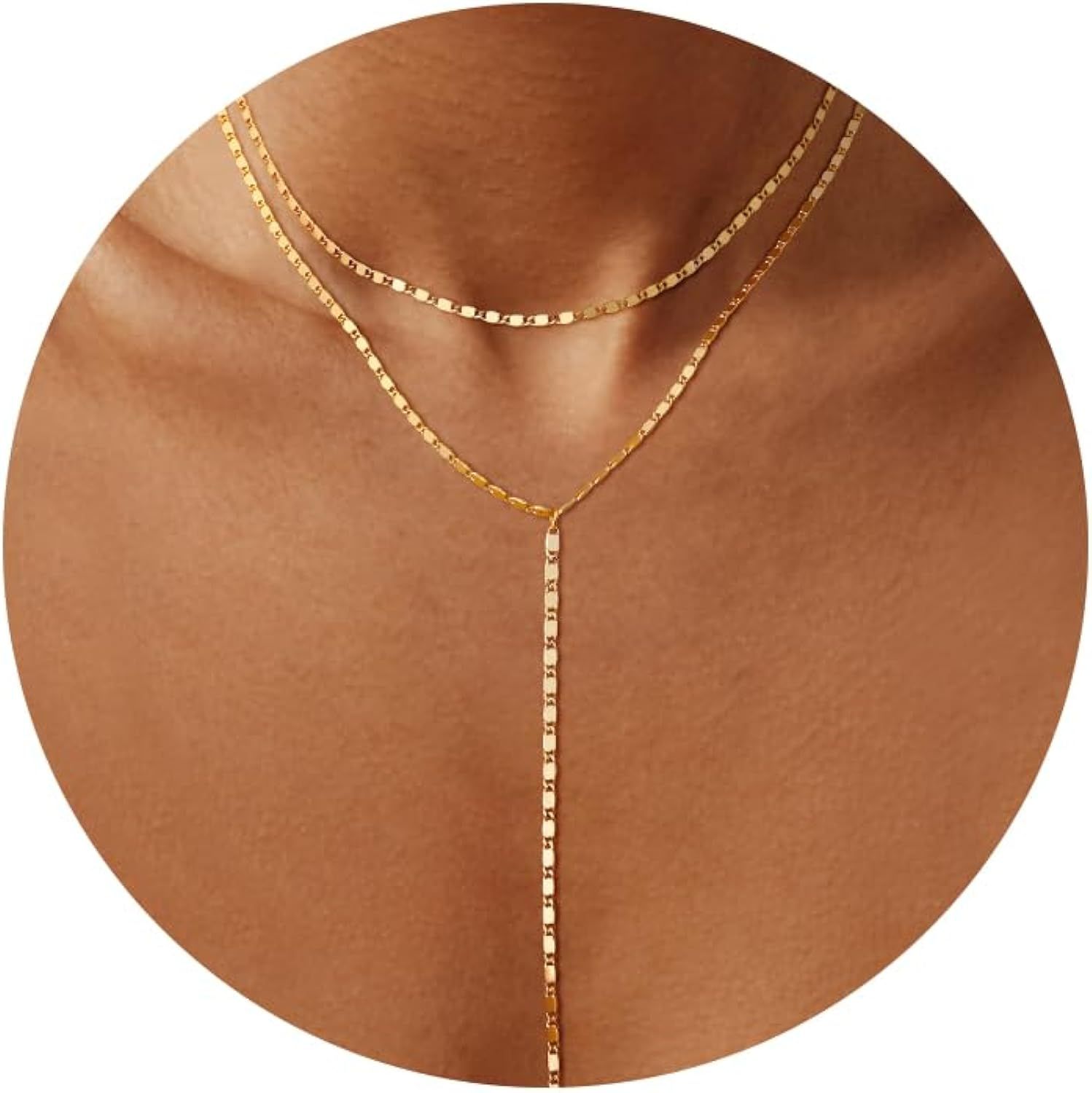 Dainty Long Gold Necklaces for Women，14k Gold Plated Lariat Y-Shaped Necklace Fashion Simple Chain Drop Necklaces Simple Minimalist Pendant Necklace Waterproof Handmade Jewelry for Women Girls Gifts | Amazon (US)