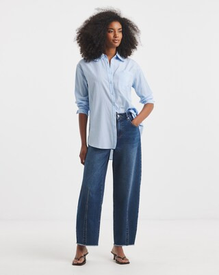 Mid Wash Comfort Stretch Dart Detail Barrel Leg Jeans | Simply Be | Simply Be (UK)