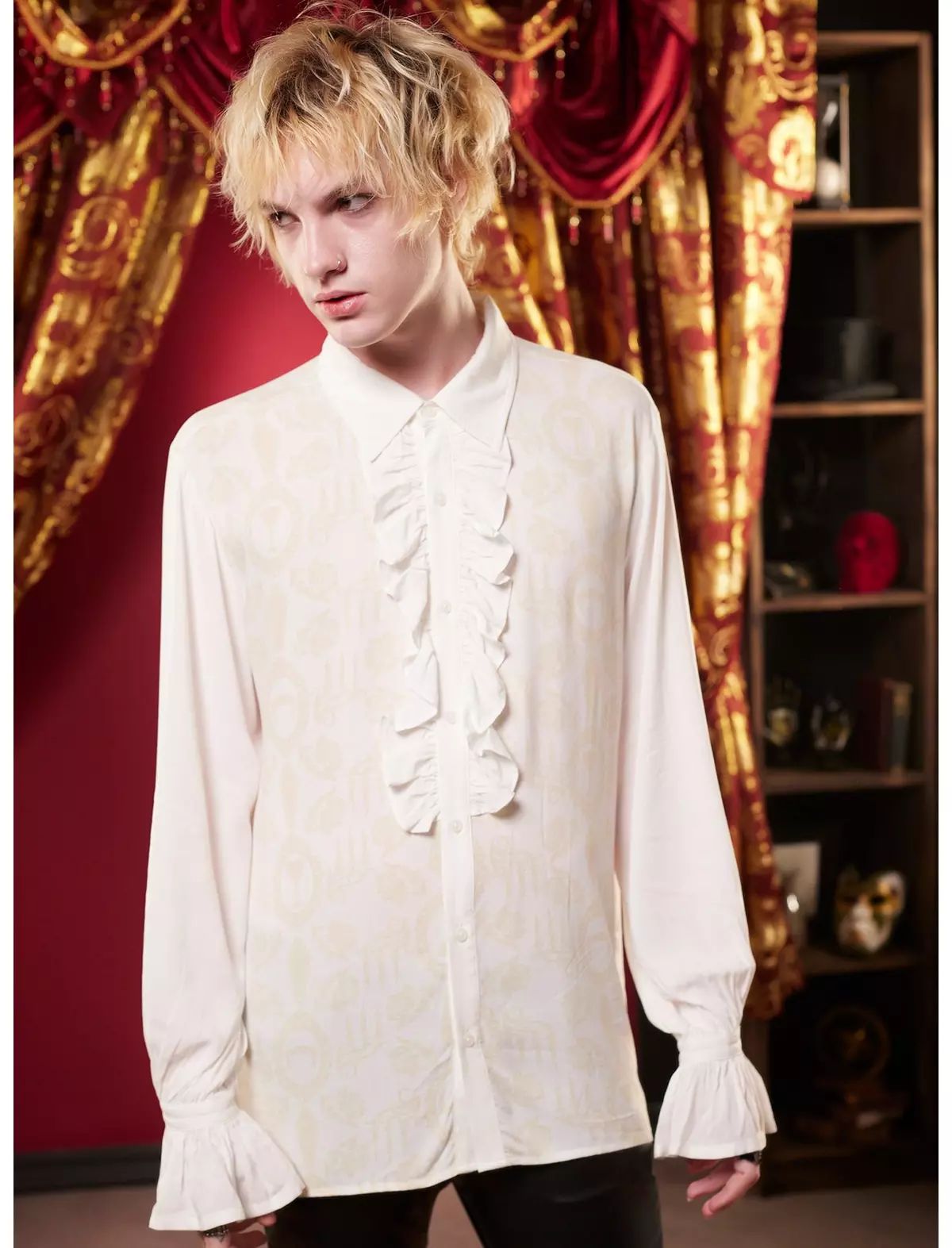 Interview With The Vampire Icons Ruffle Long-Sleeve Woven Button-Up | Hot Topic | Hot Topic