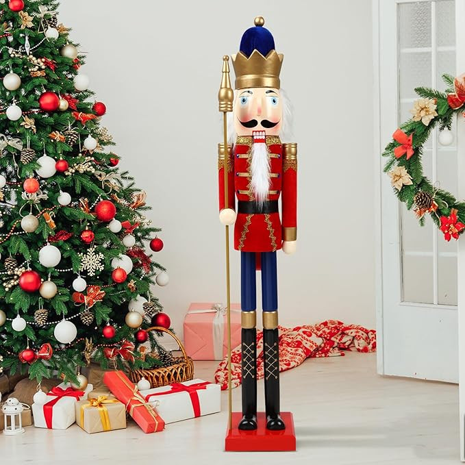 Liliful 48 Inch 4 ft Tall Life Size Christmas Nutcracker Giant Wooden Nutcracker Statue with Gold... | Amazon (US)