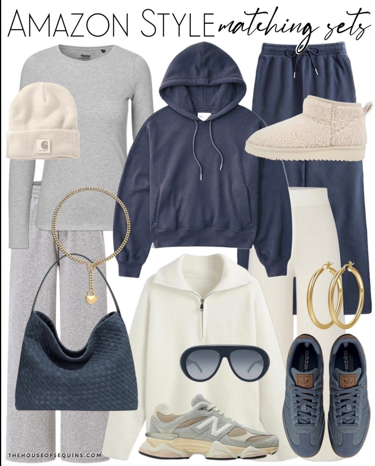 Shop Amazon cozy matching sets! Casual winter outfit finds, matching loungewear set, woven, adidas samba, Ugg boot look for less, New Balance 9060, Carhartt beanie and more! 

