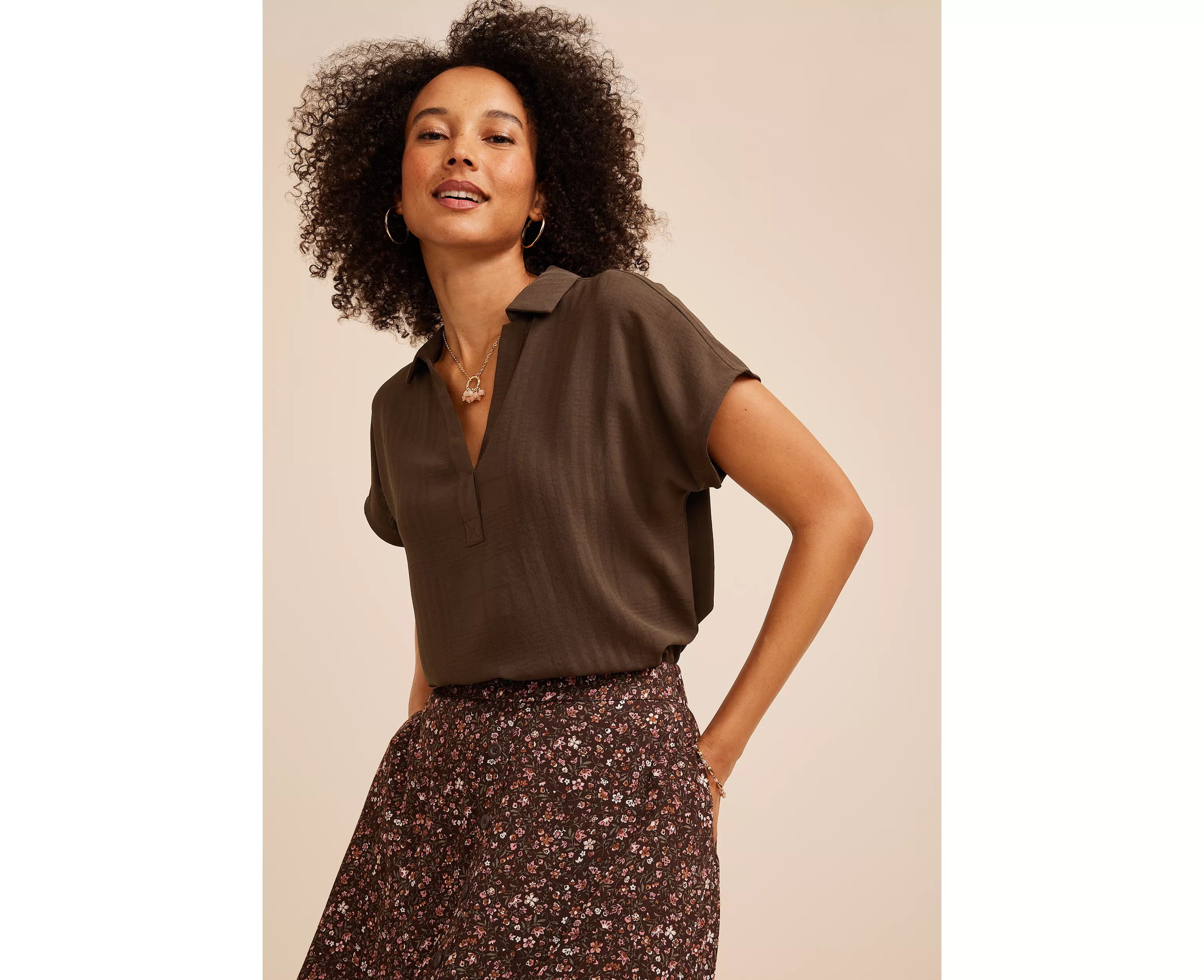 Split Neck Collared Blouse | Maurices