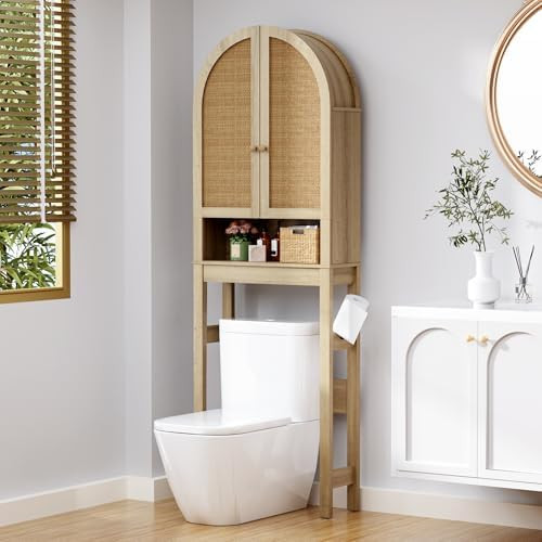Over The Toilet Storage Cabinet, 23.7”W Modern Storage Cabinet Over Toilet with Rattan Doors, A... | Amazon (US)