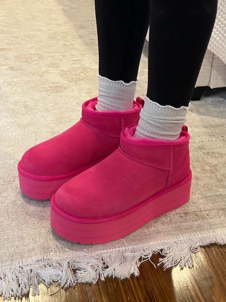 Pink Uggs / pink ultra mini platform  Uggs / ruffle socks 

#LTKFind #LTKstyletip #LTKshoecrush