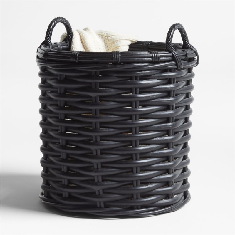 Black Rattan Woven Round Basket + Reviews | Crate & Barrel | Crate & Barrel