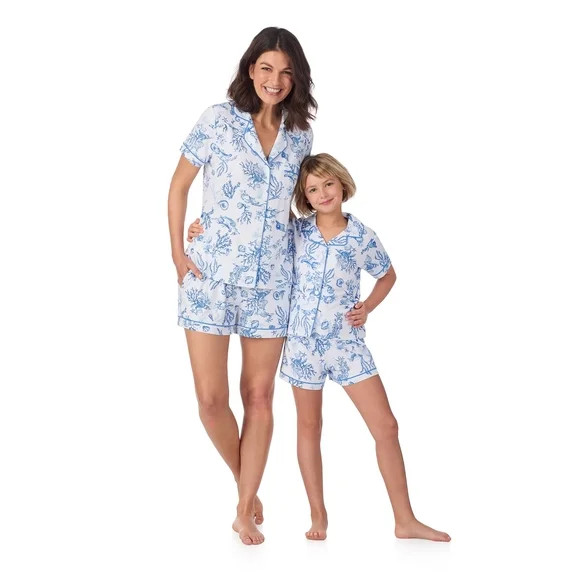 Joyspun Girls Mommy and Me Notch Collar Top and Shorts Family Matching Pajama Set, Sizes XS-XXL | Walmart (US)