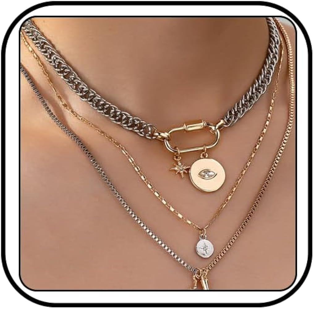 Layered Mixed Metal Necklace for Women Silver and Gold Two Tone Necklace Chunky Paperclip Coin Pe... | Amazon (US)