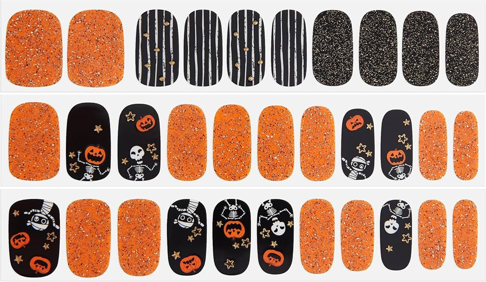 Dashing Diva Gloss Nail Strips - Pumpkin Fright | UV Free, Chip Resistant, Long Lasting Gel Nail Stickers | Contains 32 Nail Wraps, 1 Prep Pad, 1 Nail File | Amazon (US)
