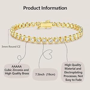BREN Bezel Tennis Bracelets for Women - 3MM 18K White/Yellow Gold Plated Round Cubic Zirconia Ten... | Amazon (US)