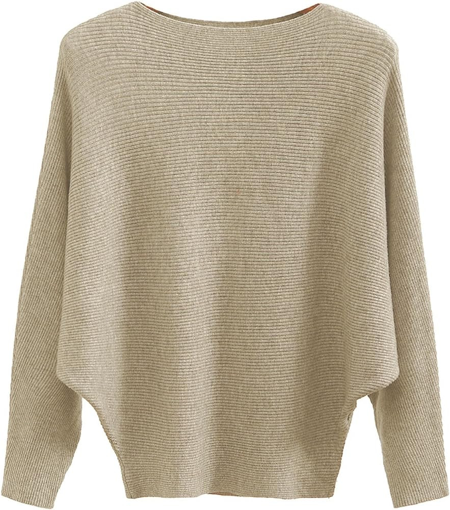 GABERLY Boat Neck Batwing Sleeves Dolman Knitted Sweaters and Pullovers Tops for Women | Amazon (US)