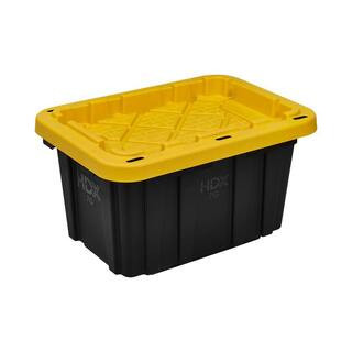 7 Gal. Tough Storage Tote in Black with Yellow Lid | The Home Depot