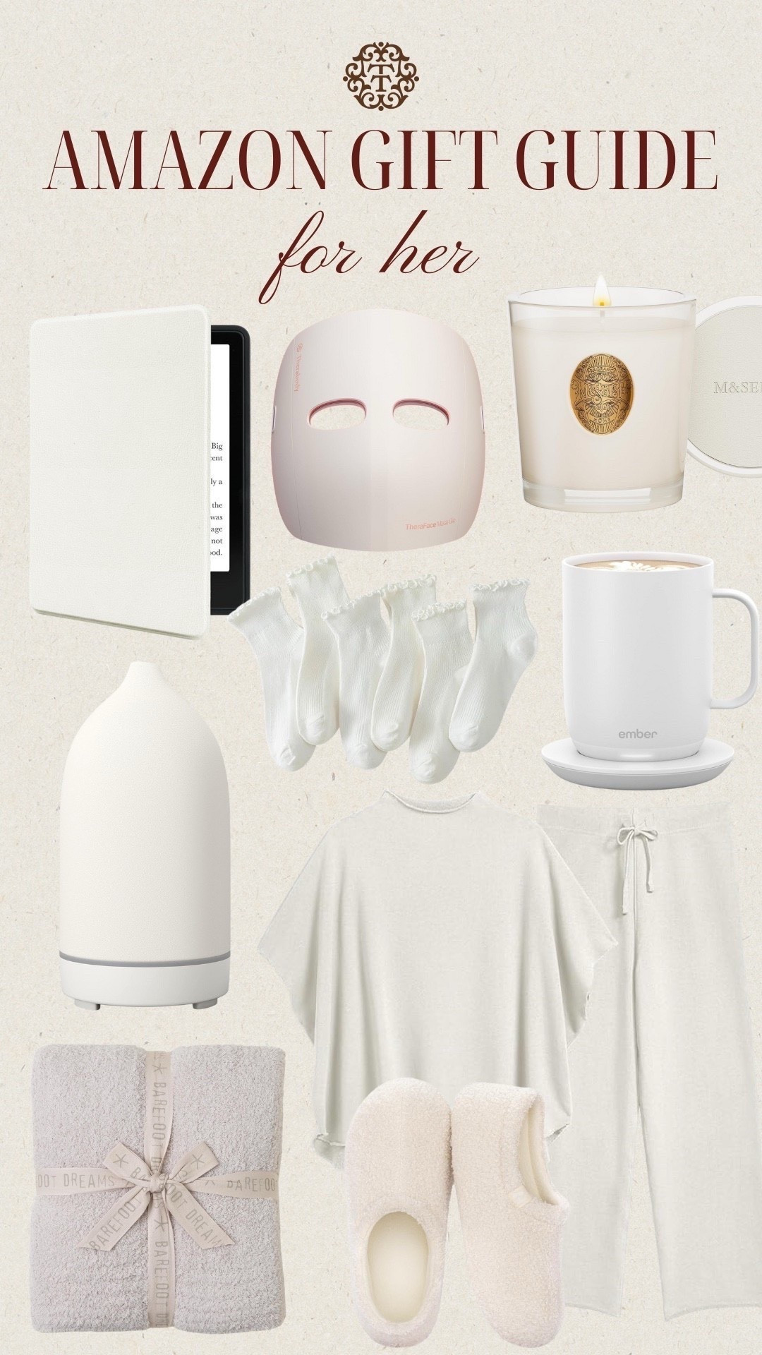 A gift guide full of items from Amazon for the women in your life! Especially for the woman in your life who love comfy yet chic items. We love the matching sipping set, ember mug to keep her yea warm, and the red light therapy mask! The barefoot dreams blanket is always a good gift to give as well! 

#LTKSeasonal #LTKHoliday #LTKGiftGuide