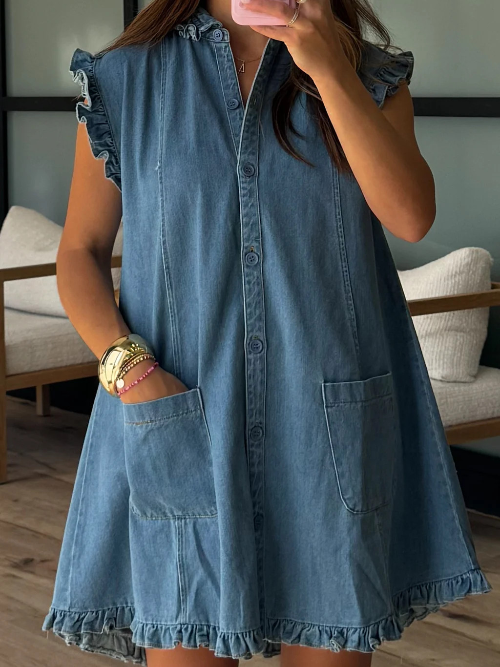 Denim Flutter Dress | Talulah
