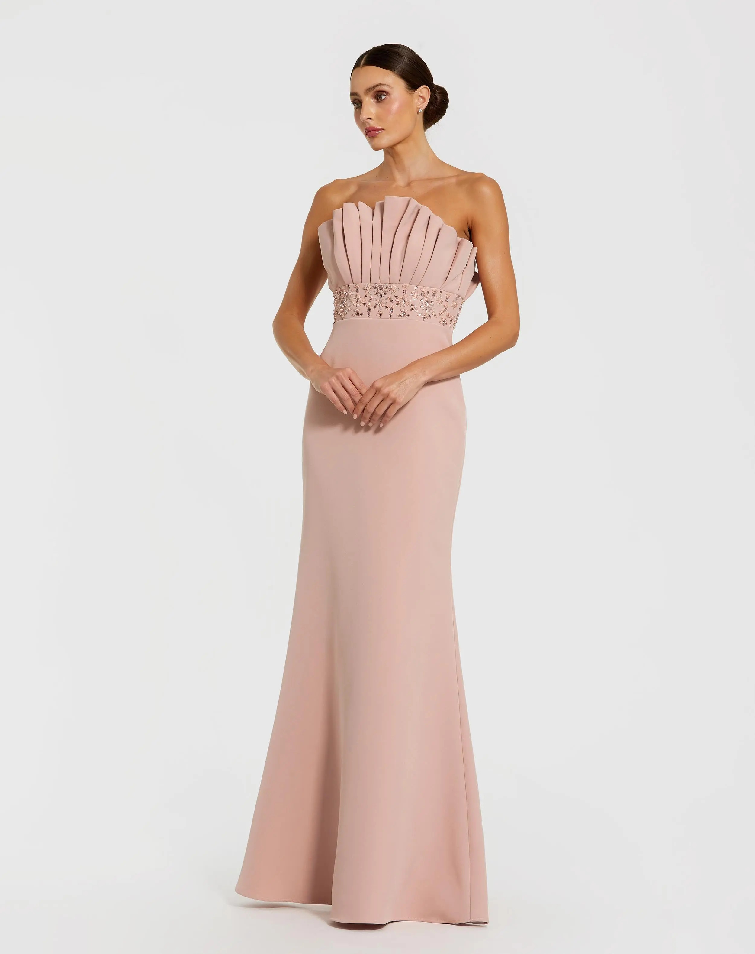Mac Duggal - Pink Strapless Crepe Gown With Crystal Embellishments - Vintage Lilac / US 6 | Mac Duggal