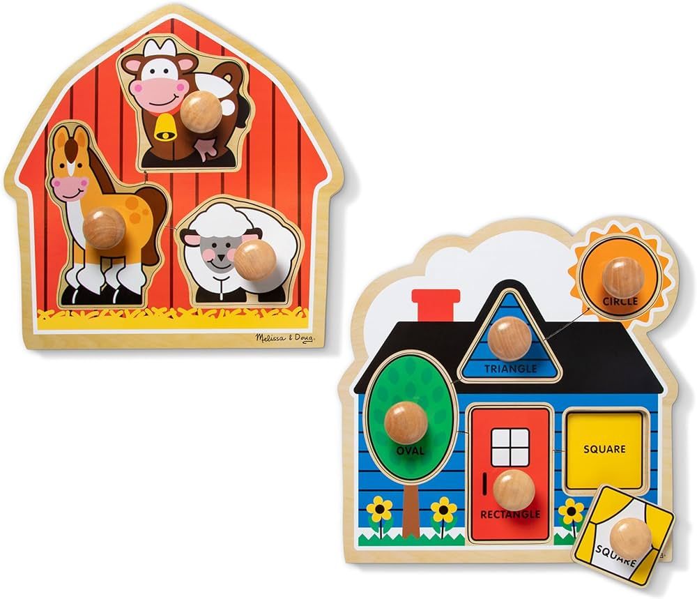 Melissa & Doug Jumbo Knob Wooden Puzzles Set - Shapes and Barn | Amazon (US)