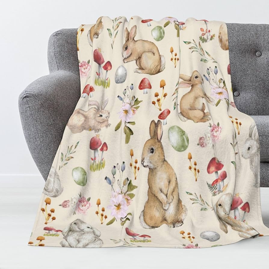 Luxury Plush Easter Blanket Cute Bunny Easter Egg Flower Leaves Throw Blanket for Couch,Lightweig... | Amazon (US)