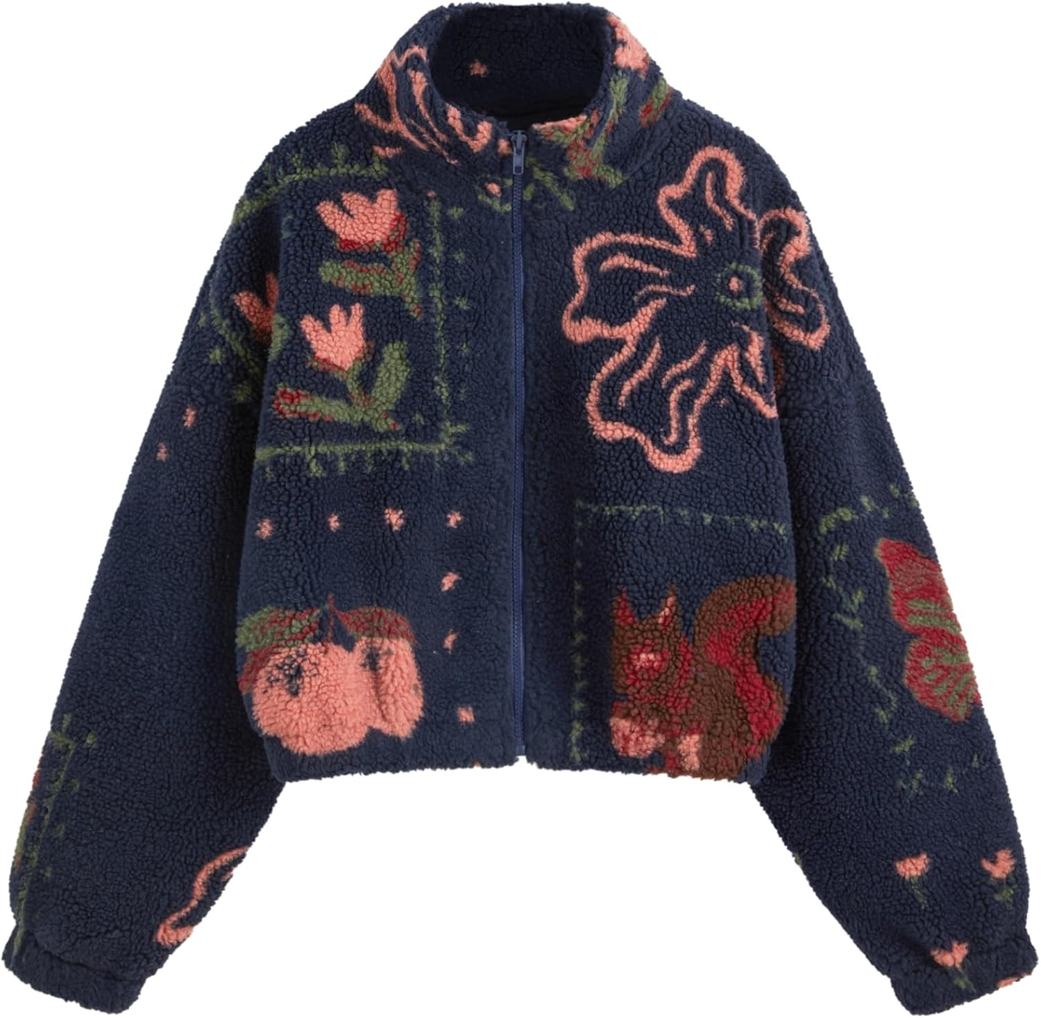 CIDER Sherpa Jacket Women Fleece Floral Zipper Cropped Jackets for Winter | Amazon (US)