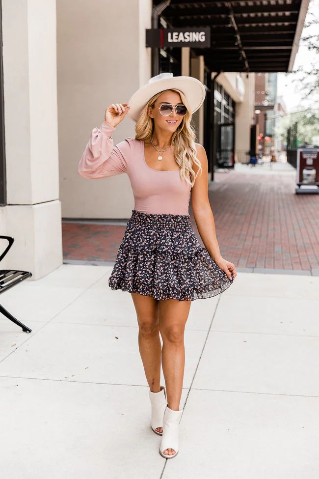 The Day Before Navy Ditsy Floral Mini Skirt | The Pink Lily Boutique