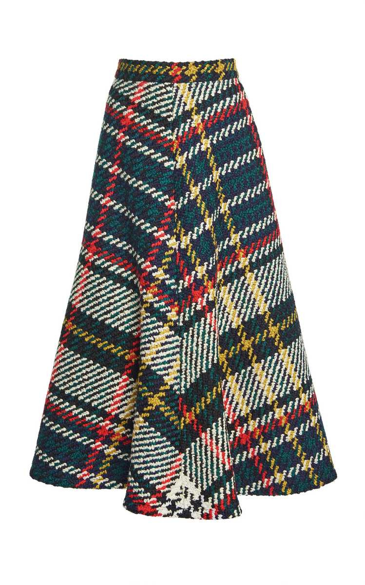 Plaid Wool-Cotton A-Line Midi Skirt | Moda Operandi (Global)
