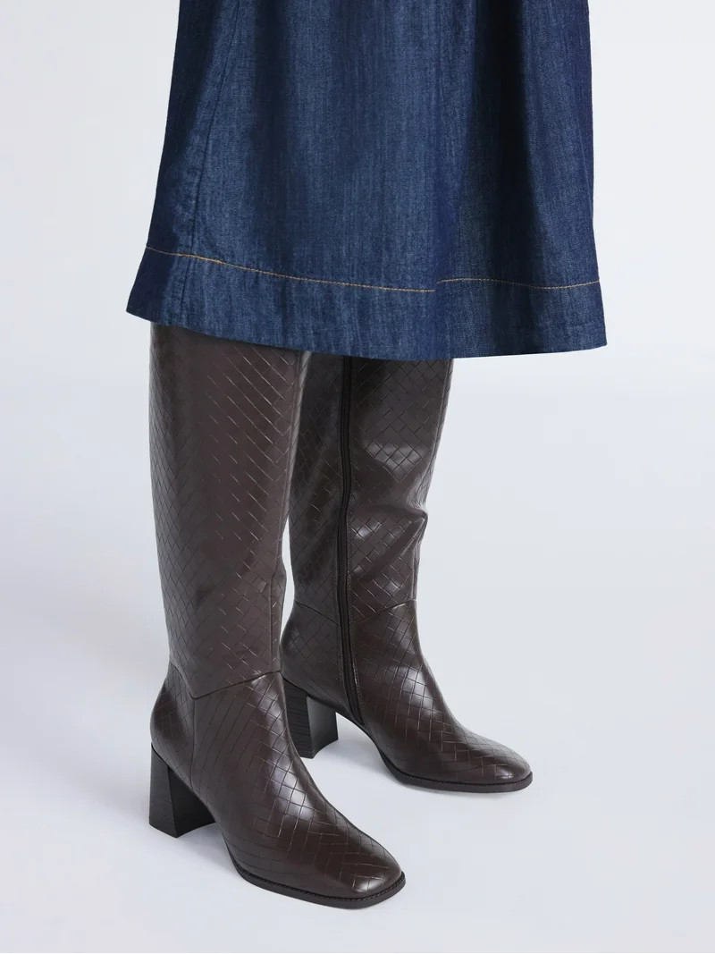 Free Assembly Women's Faux Leather Basketweave Texture Tall Boots, Sizes 6-11 - Walmart.com | Walmart (US)