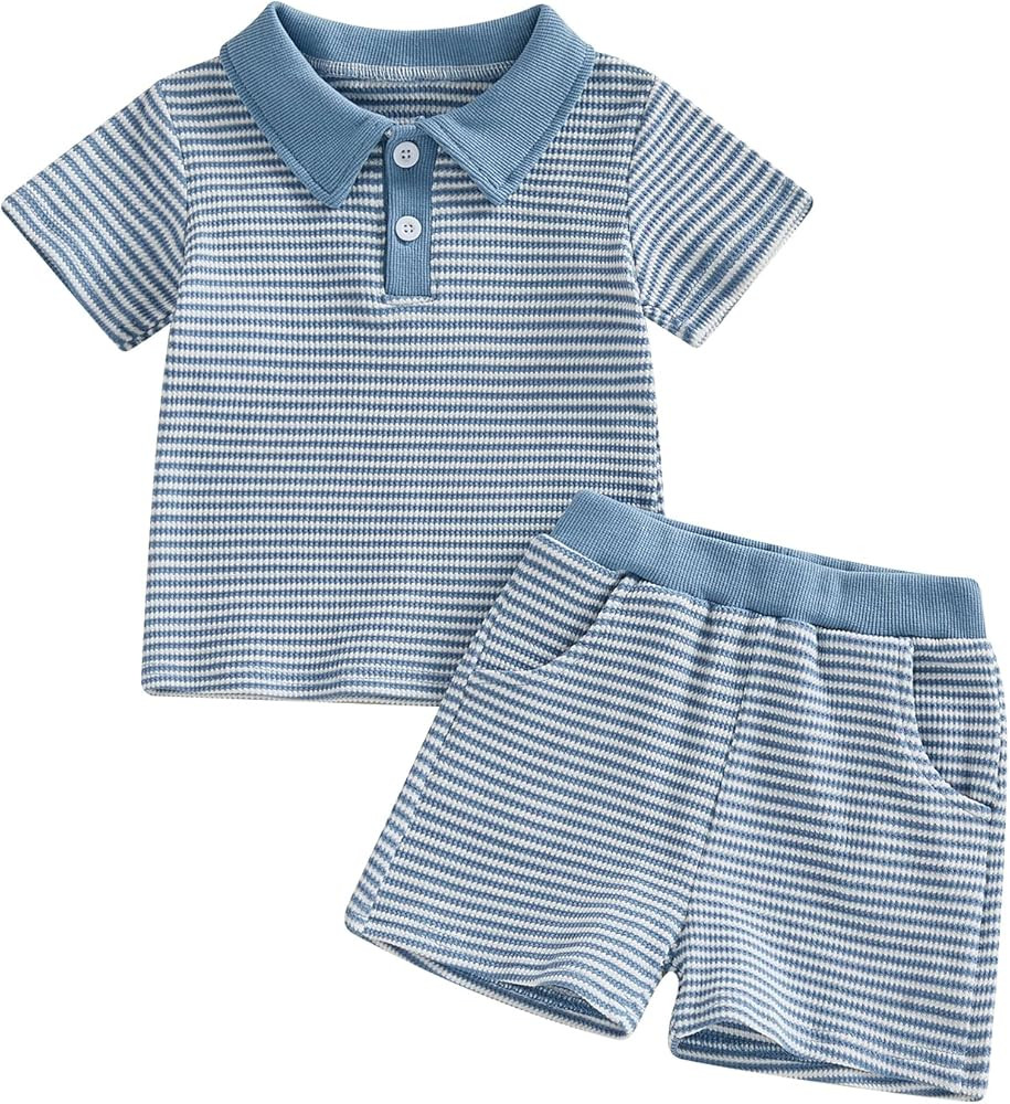 VISGOGO Baby Boy Summer Outfit Striped Short Sleeve T-shirt Toddler Boy Summer Clothes 6 12 18 Mo... | Amazon (US)