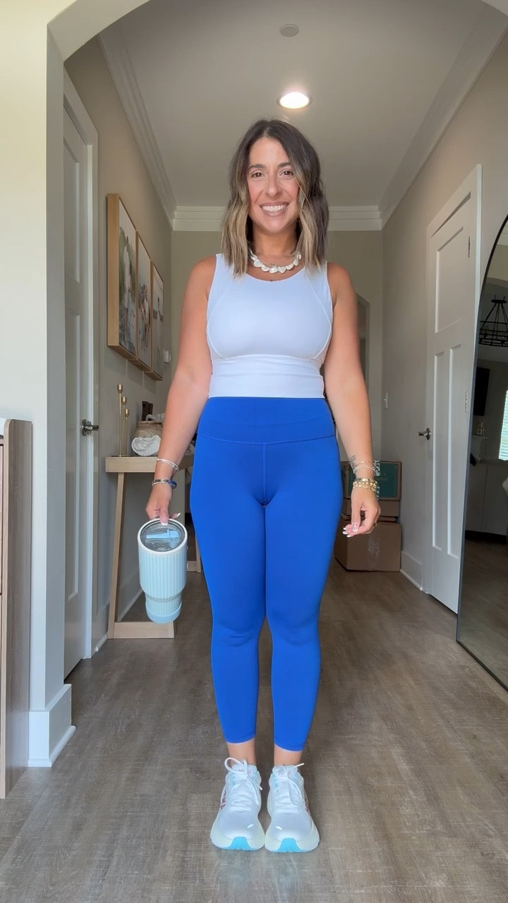 Short girl friendly leggings that are ultra flattering are one of my obsessions. This blue color is gorgeous and the price of these is perfect. Paired them with a longline sports bra and these super comfy sneakers. 

Petite friendly outfit inspo, casual mom outfit 

#LTKPetite #LTKActive #LTKMidsize