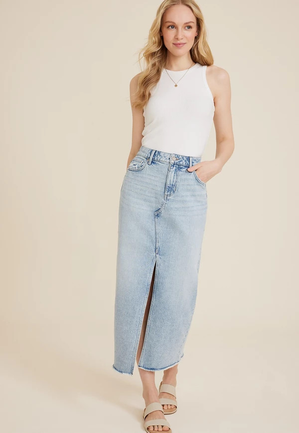 m jeans by maurices™ Light High Rise Denim Maxi Skirt | Maurices