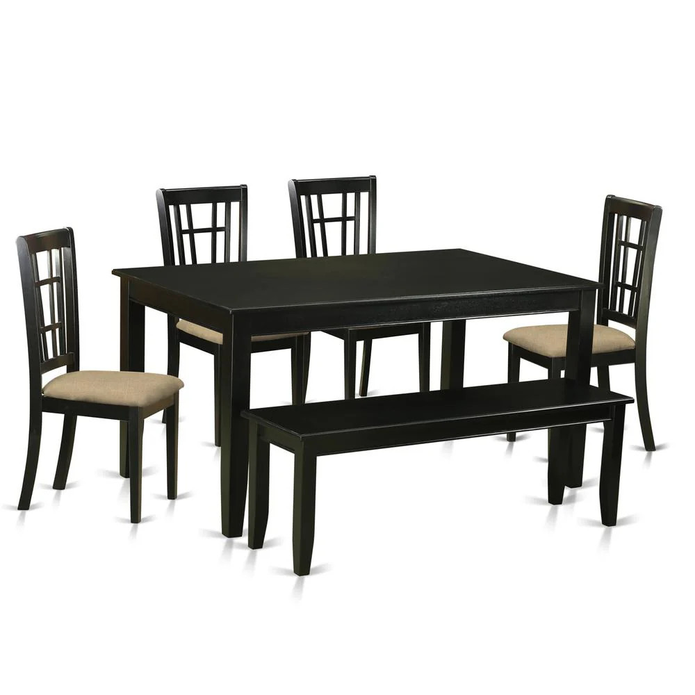 DUNI6-BLK-C 6 PC Kitchen nook Dining set - Kitchen Table and 4 Dining Chairs with Bench | Shop Simon