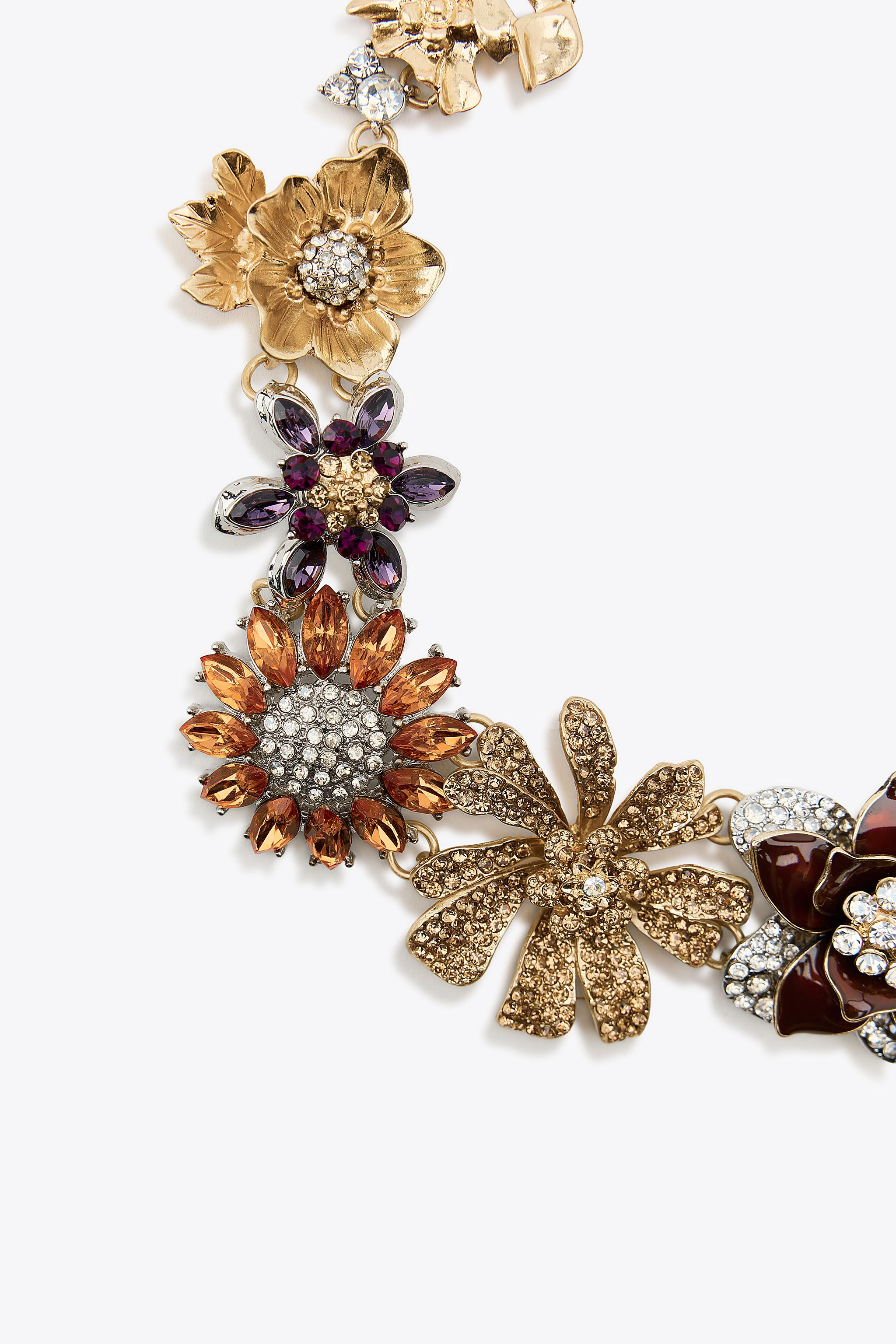 FLOWER JEWEL GLITTER NECKLACE | Zara US