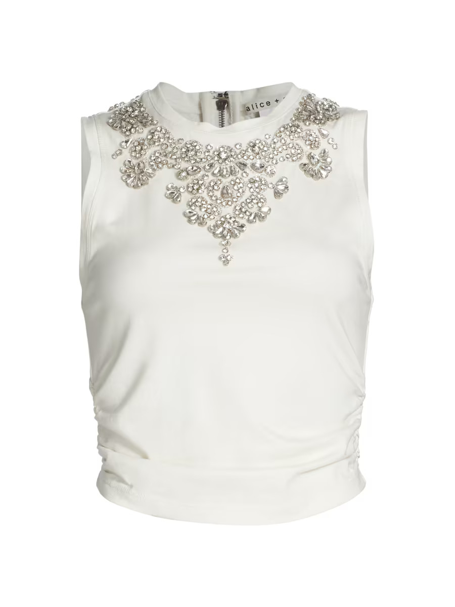 Shop Alice + Olivia Kappa Embellished Cropped Tank | Saks Fifth Avenue | Saks Fifth Avenue