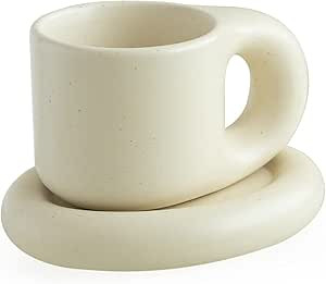 WENSHUO Chubby Funny Coffee Mug, Novelty Cute Cup and Saucer, Matte Crème, 9 oz (Matte Crème) | Amazon (US)