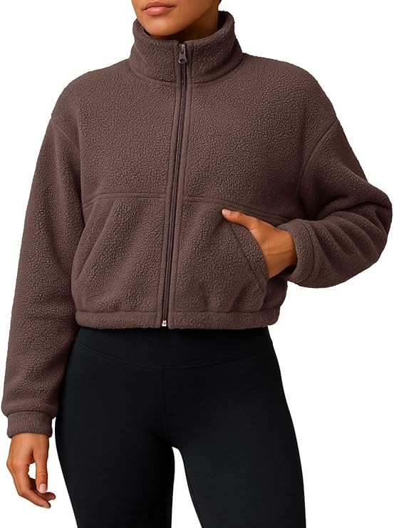 PINKMSTYLE Women Zip Up Fleece Sherpa Jacket Coat - Winter Warm Trendy Cropped Sweatshirt for Cas... | Amazon (US)