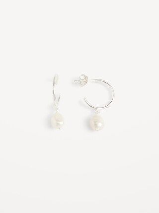 Sterling Silver Dangling Pearl Hoop Earrings for Women | Old Navy (US)