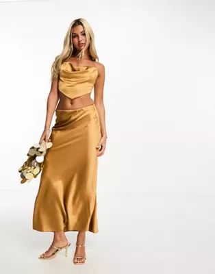 Miss Selfridge satin cowl halter cami top in gold - part of a set | ASOS (Global)